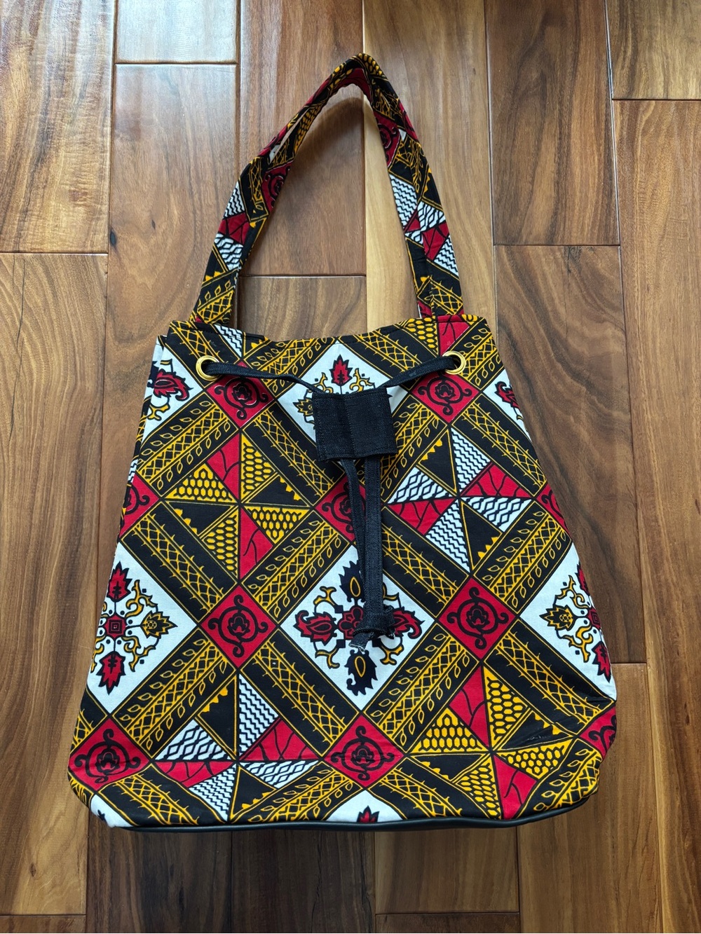 African Ankara wax print drawstring tote, NWOT